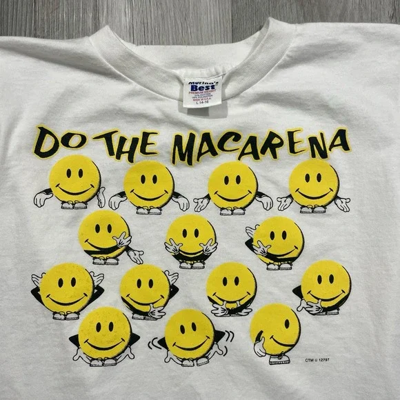 Vintage 90s Smiley Face Macarena Size XS Women's Funny Dancing Tshirt - Picture 3 of 5